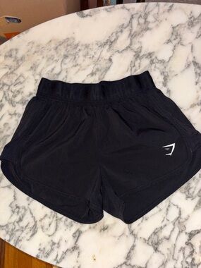 Gymshark Women’s Black Athletic Running Shorts with White Logo
